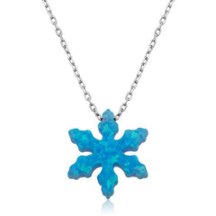 Silver Blue Opal Stone Snowflake Women's Necklace