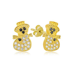 Boucles d'oreilles bonhomme de neige en argent et or pour femme