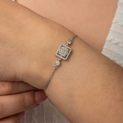 Silver Square Baguette Stone Women's Bracelet