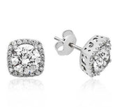 Silver Square Mount Diamond Model Earrings