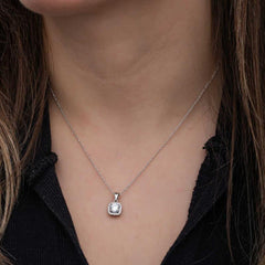 Silver Square Mount Single Stone Women's Necklace