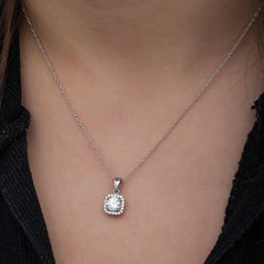 Silver Square Mount Single Stone Women's Necklace