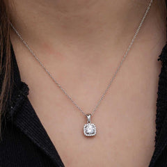 Silver Square Mount Single Stone Women's Necklace