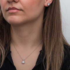 Silver Square Mount Single Stone Women's Set