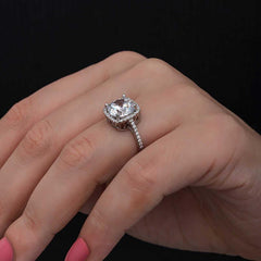 Silver Square Mounted Single Stone Women's Ring