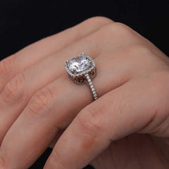 Silver Square Mounted Single Stone Women's Ring