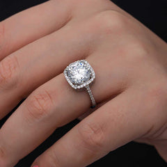 Silver Square Mounted Single Stone Women's Ring