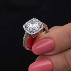 Silver Square Mounted Single Stone Women's Ring