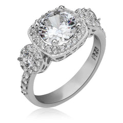 Silver Square Mounted Single Stone Women's Ring