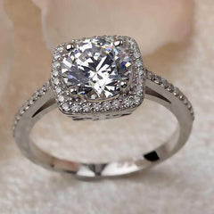 Silver Square Single Stone Women's Ring