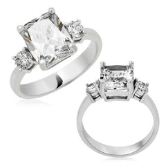 Silver Square Mount Three Stone Women's Ring