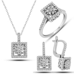 Silver Square Zircon Stone Women's Set