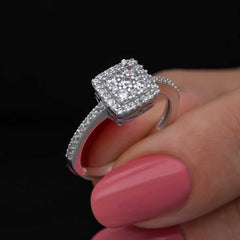 Silver Square Zircon Stone Women's Ring
