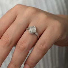 Silver Square Zircon Stone Women's Ring