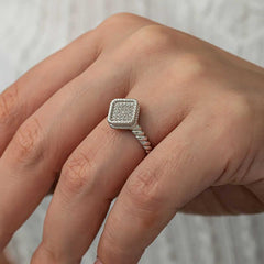 Silver Square Zircon Stone Women's Ring
