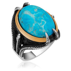 Silver Eagle Claw Turquoise Stone Men's Ring