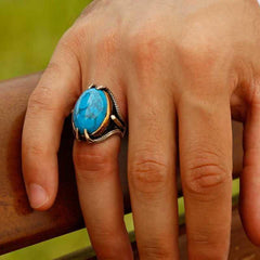 Silver Eagle Claw Turquoise Stone Men's Ring