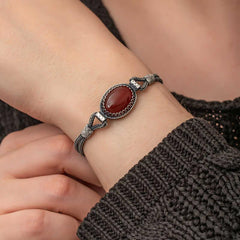 Bracelet Kazaziye en pierre d'agate argentée