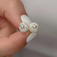 Silver Kazaziye Knitted Stud Earrings