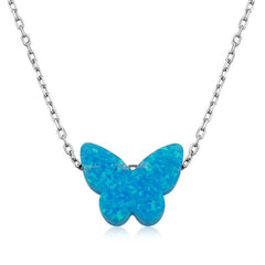 Silver Blue Opal Stone Butterfly Women's Necklace