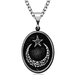 Silver Crescent Star Necklace with the Word of Tawhid Written