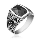 Silver Cut Stone Patterned Men's Ring