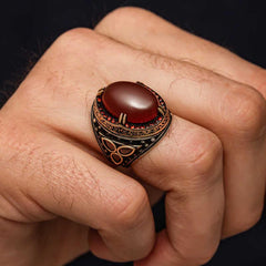 Bague homme en argent et pierre d'agate rouge