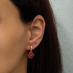 Silver Red Flower Women's Earrings