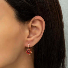 Silver Red Flower Women's Earrings