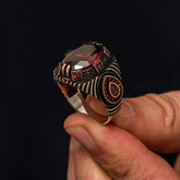Silver Red Faceted Stone Men's Ring