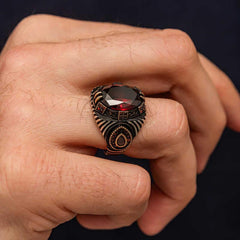 Silver Red Faceted Stone Men's Ring