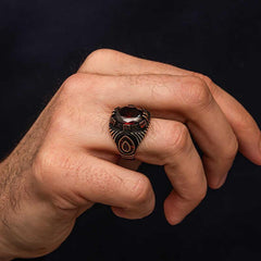Silver Red Faceted Stone Men's Ring