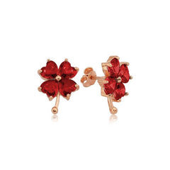 Boucles d'oreilles femme en argent avec trèfle cœur rouge