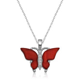 Silver Red Tiger's Eye Stone Butterfly Necklace