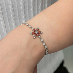 Silver Red Lotus Flower Waterway Women's Bracelet