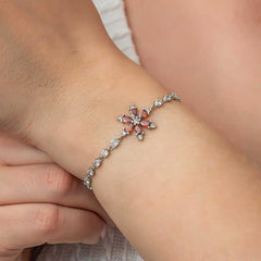 Silver Red Lotus Flower Waterway Women's Bracelet