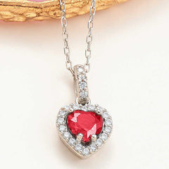 Silver Red Stone Heart Women's Necklace