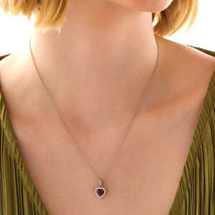 Silver Red Stone Heart Women's Necklace