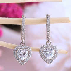 Silver White Stone Heart Women's Earrings