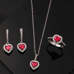 Silver Red Stone Heart Women Set