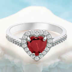 Silver Red Stone Heart Women's Ring