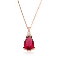 Silver Red Topaz Drop Necklace