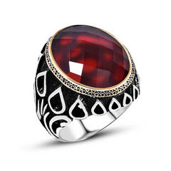Bague homme en argent et zircon rouge