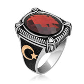 Silver Red Zircon Stone Men's Ring