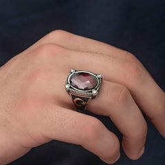 Silver Red Zircon Stone Men's Ring