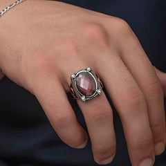 Silver Red Zircon Stone Men's Ring