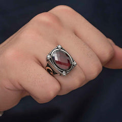 Silver Red Zircon Stone Men's Ring