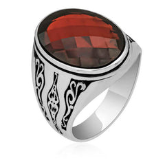 Silver Red Zircon Stone Men's Ring