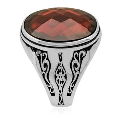 Silver Red Zircon Stone Men's Ring