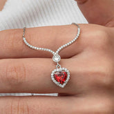 Silver Red Zircon Stone Heart Women's Necklace